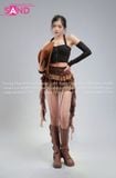  Outfit Phối Sẵn (Set Áo Croptop Đen Kèm Bao Tay phối PDB1001 Đai Thắt Lưng Tầng Nâu Tua Rua) 