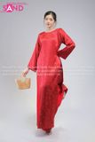  TAC0435 Áo Dài Nữ Vân Gấm Cổ Tròn Đính Đá - Đỏ 