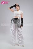  Outfit Phối Sẵn - (HAC0009 Áo Croptop Ngắn Tay Phối Móc Khóa Trắng phối HQC0001 Quần Dù Ống Rộng Phối Chun Dây Rút Trắng - PTB0102 Thắt Lưng Khăn Choàng Hông Sequin Tua Rua Đen ) 