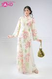  TAC1109 Áo Dài Nữ Cách Tân Hoạ Tiết Thêu Kim Sa  4 Tà - Màu Kem 