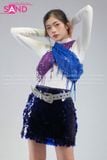  Outfit Phối Sẵn (HAE0001 Áo Bodysuit Dài Tay Basic Trắng - PTB0804 Thắt Lưng Khăn Choàng Hông Sequin Tua Rua Xanh Dương - PTB0702 Thắt Lưng Khăn Choàng Hông Sequin Tua Rua Tím phối HVK0802 Váy Kim Sa Xanh Navy Đậm) 