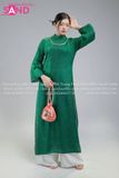  TAC0934 Áo Dài Tằm Óng 2 Tà - Xanh Lá Đậm 