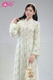  TAC0020 Áo Dài Nữ Cách Tân Hoạ Tiết Thêu Kim Sa Viền Xanh - Trắng 