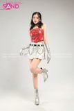  Outfit Phối Sẵn - (HVQ0201 Chân Váy Ngắn Xếp Li Bạc phối HAD0401 Áo Ống Da Croptop Phối Khoen Đỏ Da Cá Sấu) 