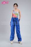  Outfit Phối Sẵn - (HAQ1202 Áo Croptop Lệch 1 Bên Vai Màu Loang phối HQN0801 Quần Nắp Ngang Xanh Dương Túi Hộp - PTB0804 Thắt Lưng Khăn Choàng Hông Sequin Tua Rua Xanh Dương ) 