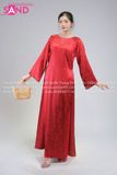  TAC0435 Áo Dài Nữ Vân Gấm Cổ Tròn Đính Đá - Đỏ 
