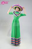  TDN0914 Trang Phục Hoá Trang Váy Truyền Thống Mexico - Xanh Lá 