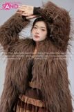  Outfit Phối Sẵn (HAF1003 Áo Khoác Lông Form Dài Nâu phối Áo Croptop - PDB1001 Đai Thắt Lưng Tầng Nâu Tua Rua) 