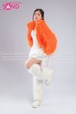  Outfit Phối Sẵn - (HAF0602 Áo Khoác Lông Form Croptop Cam phối HAQ0001 Áo 2 Dây Cúp Ngực Tua Rua Trắng - HVQ0003 Quần Váy Ngắn Xóe 2 Tầng Freesize Trắng) 