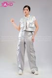  Outfit Phối Sẵn (HAG0201 Áo Gile Croptop Bạc Nữ phối HQD0203 Quần Bạc Ống Suông Túi Hộp Form Cứng) 