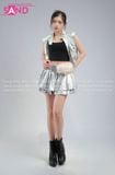  Outfit Phối Sẵn (HAG0201 Áo Gile Bạc Croptop Nữ phối HVQ0202 Váy Xếp Li Bạc 2 Tầng Khoen - PNA0206 Nịt Thắt Lưng Y2K Ánh Kim Bạc Phối Lông) 