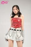 Outfit Phối Sẵn - (HVQ0201 Chân Váy Ngắn Xếp Li Bạc phối HAD0401 Áo Ống Da Croptop Phối Khoen Đỏ Da Cá Sấu) 