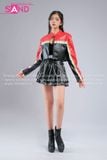  Outfit Phối Sẵn - (HAD0411 Áo Khoác Da Croptop Racing Đỏ Phối Đen phối HAQ0101 Áo Quây 2 Dây Da Bóng Đen - HVV0101 Váy Xếp Li 2 Tầng Khoen Màu Đen) 