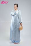  TAC0821 Áo Dài Nữ Vân Gấm Cổ Tròn Đính Đá - Xanh Nhạt 