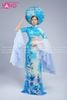  TAE0813 Áo Dài Thiết Kế Tay Voan Xoè Hoạ Tiết Hoa Xanh Áo Liền - Màu Xanh  ( KÈM MẤN ) 