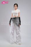  Outfit Phối Sẵn - (HAC0009 Áo Croptop Ngắn Tay Phối Móc Khóa Trắng phối HQC0001 Quần Dù Ống Rộng Phối Chun Dây Rút Trắng - PTB0102 Thắt Lưng Khăn Choàng Hông Sequin Tua Rua Đen ) 