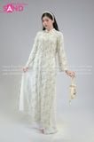  TAC0020 Áo Dài Nữ Cách Tân Hoạ Tiết Thêu Kim Sa Viền Xanh - Trắng 