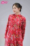  TAC0438 Áo Dài Nữ Cách Tân Hoạ Tiết Thêu Kim Sa Đính Đá 4 Tà - Đỏ 