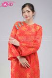 TAC0437 Áo Dài Nữ Cách Tân Gấm Thọ 4 Tà In Hoạ Tiết - Đỏ Cam 
