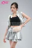  Outfit Phối Sẵn (HAG0201 Áo Gile Bạc Croptop Nữ phối HVQ0202 Váy Xếp Li Bạc 2 Tầng Khoen - PNA0206 Nịt Thắt Lưng Y2K Ánh Kim Bạc Phối Lông) 