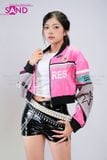  OUTFIT PHỐI SẴN (HAK0507 Áo Khoác Thun Croptop Khóa Kéo Biker - Hồng phối HQA0102 Quần Short Da Bóng Ôm Body) 