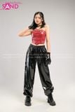 Outfit Phối Sẵn - (HQA0103 Quần Jogger Da Bóng - Đen phối HAD0401 Áo Ống Da Croptop Phối Khoen Đỏ) 
