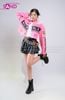  OUTFIT PHỐI SẴN (HAK0506 Áo Khoác Thun Dài Tay Croptop Biker Hồng phối HVV0101 Váy Xếp Li 2 Tầng Khoen Màu Đen ) 