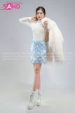  Outfit Phối Sẵn (HAF0003 Áo Khoác Lông Form Croptop Trắng phối HVK0801 Váy Kim Sa Xanh Da Trời) 