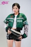 OUTFIT PHỐI SẴN (HAK0902 Áo Khoác Thun Khóa Kéo Croptop Biker - Xanh Lá phối HQA0102 Quần Short Da Bóng Ôm Body) 