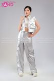  Outfit Phối Sẵn (HAG0201 Áo Gile Croptop Bạc Nữ phối HQD0203 Quần Bạc Ống Suông Túi Hộp Form Cứng) 