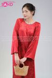  TAC0435 Áo Dài Nữ Vân Gấm Cổ Tròn Đính Đá - Đỏ 