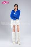  Outfit Phối Sẵn - (HAF0802 Áo Lông Crop Ngắn Xanh Dương phối HAQ0001 Áo 2 Dây Cúp Ngực Tua Rua Trắng - HVQ0003 Quần Váy Ngắn Xóe 2 Tầng Freesize Trắng) 