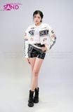  OUTFIT PHỐI SẴN (HAK0003 Áo Khoác Thun Dài Tay Croptop Biker - Trắng phối HQA0102 Quần Short Da Bóng Ôm Body) 