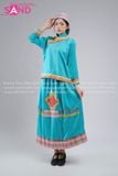  NHO0802 Trang Phục Dân Tộc Hoa Nữ Xanh Nhạt 