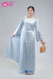  TAC0821 Áo Dài Nữ Vân Gấm Cổ Tròn Đính Đá - Xanh Nhạt 