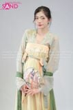  TNQ0905 Hán Phục Hoạ Tiết In Ngắn - Màu Xanh Lá (Fullset gồm áo + váy hai dây + dây choàng) 