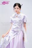  TNQ0704 Sườn Xám Tay Ngắn Dáng Dài Cách Tân Voan - Tím 