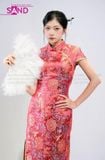  TNQ0416 Sườn Xám Tay Ngắn Dáng Dài - Đỏ 