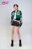  OUTFIT PHỐI SẴN (HAK0902 Áo Khoác Thun Khóa Kéo Croptop Biker - Xanh Lá phối HQA0102 Quần Short Da Bóng Ôm Body) 