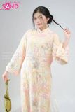  TAC1110 Áo Dài Nữ Cách Tân Hoạ Tiết Thêu Kim Sa Tay Loe 4 Tà - Màu Kem 