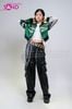  OUTFIT PHỐI SẴN (HAK0902 Áo Khoác Thun Khóa Kéo Croptop Biker - Xanh Lá phối HQA0106 Quần Da Suông Túi Hộp Nam - Đen) 
