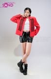  OUTFIT PHỐI SẴN (HAK0403 Áo Khoác Đỏ Dài Tay Gài Nút Cổ Đứng Kiểu Pháp phối HQA0102 Quần Short Da Bóng Ôm Body) 