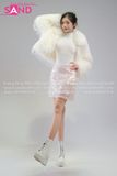  Outfit Phối Sẵn (HAF0003 Áo Khoác Lông Form Croptop Trắng phối HVK0502 Váy Kim Sa Hồng Nhạt) 
