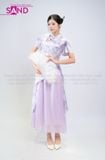  TNQ0704 Sườn Xám Tay Ngắn Dáng Dài Cách Tân Voan - Tím 
