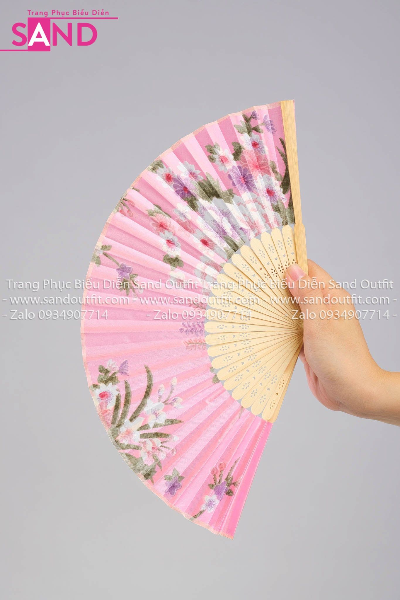  DQG0502 Quạt Giấy Cổ Trang Hoạ Tiết Hoa - Hồng 