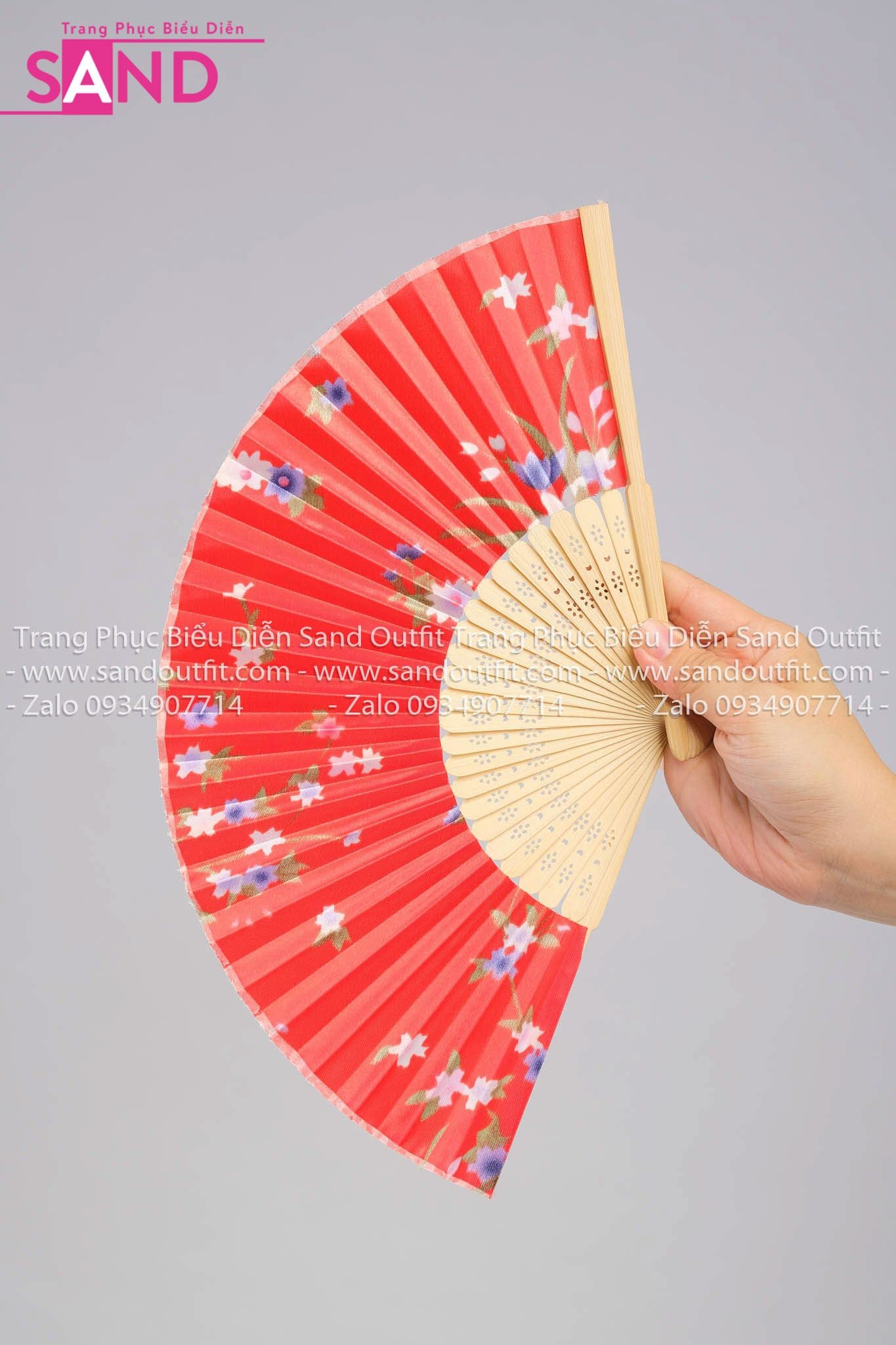  DQG0404 Quạt Giấy Cổ Trang Hoạ Tiết Hoa - Đỏ 