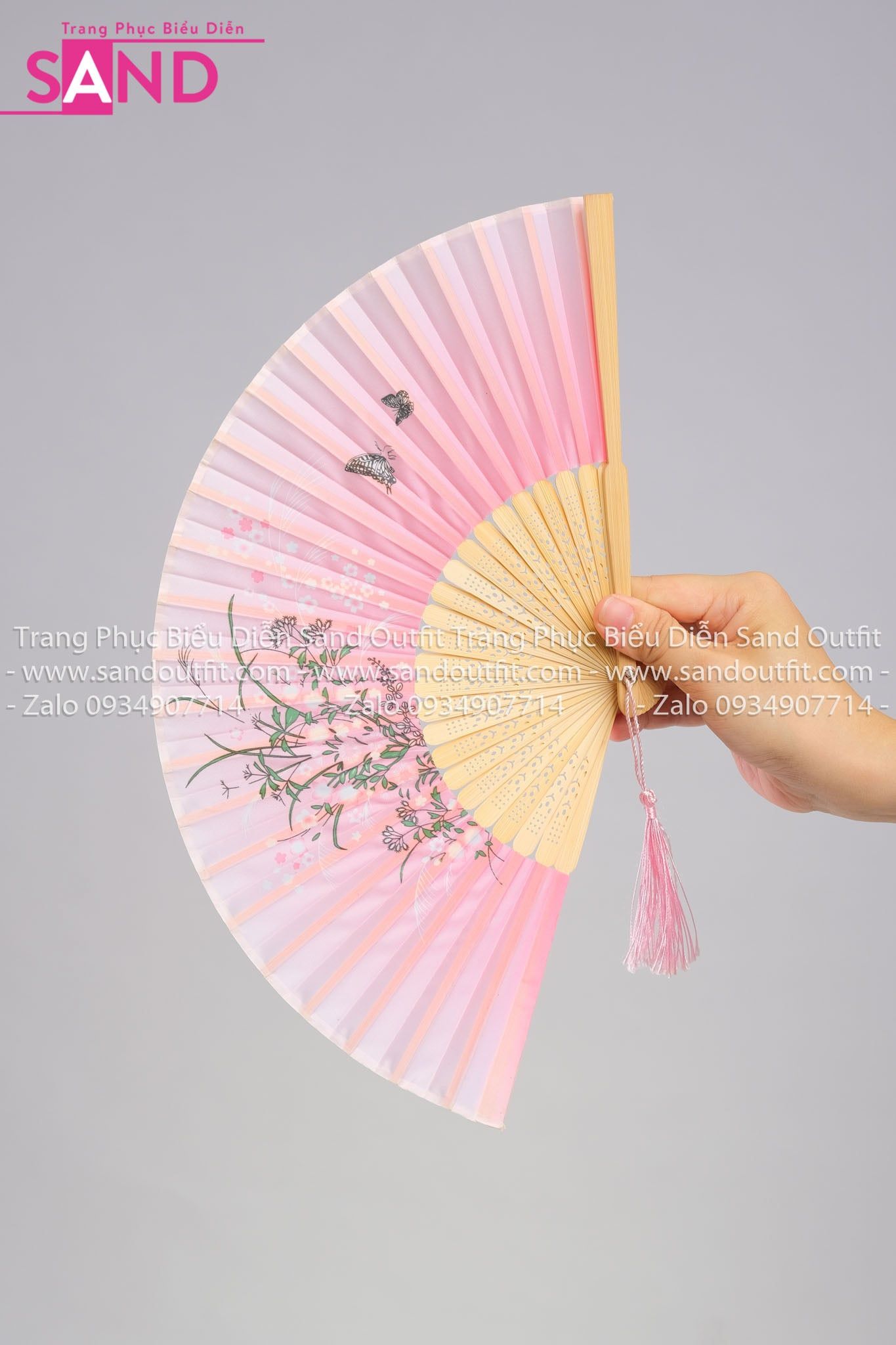  DQG0501 Quạt Giấy Cổ Trang Hoạ Tiết Hoa - Hồng Loang 