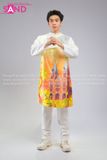  TAD0018 Áo Dài Nam Táp Trắng - Phong Cảnh Nhà Thờ Đức Bà 