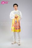  TAD0018 Áo Dài Nam Táp Trắng - Phong Cảnh Nhà Thờ Đức Bà 