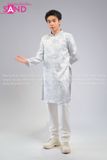  TAD0017 Áo Dài Nam  Cách Tân Thêu Xanh  - Trắng 